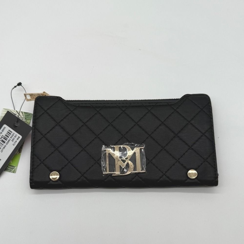 Badgley Mischka Black Vegan Leather Quilted Long Cards Wallet $59